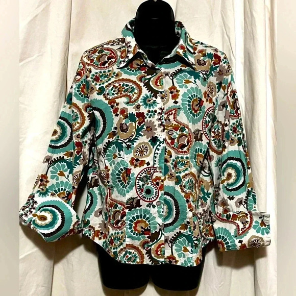 Tyler Boe Women's Sz 14 Paisley Button Down Collared Blouse - Picture 2 of 6